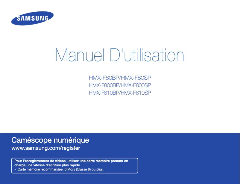 Image de la première page du manuel de l'appareil HMX-F80BP