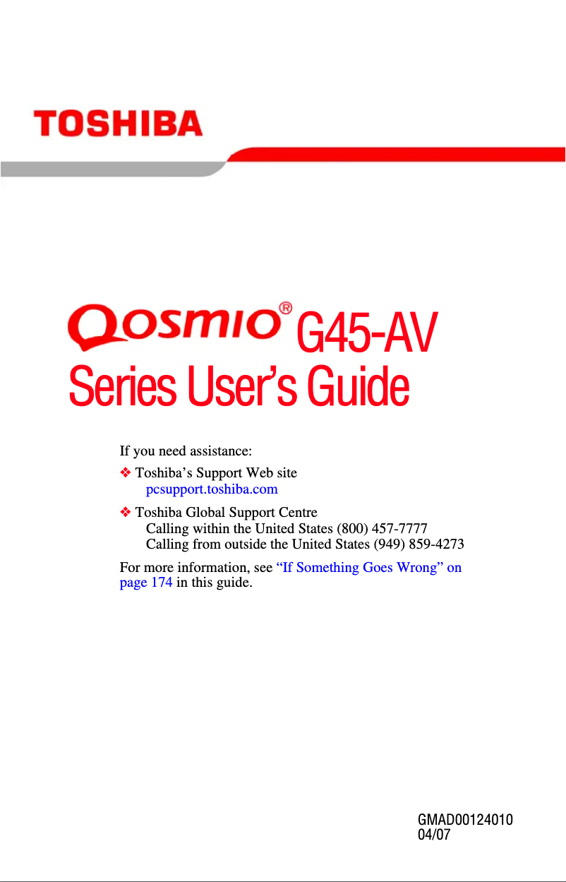 Page n°1 - Manuel utilisateur Toshiba Qosmio G45