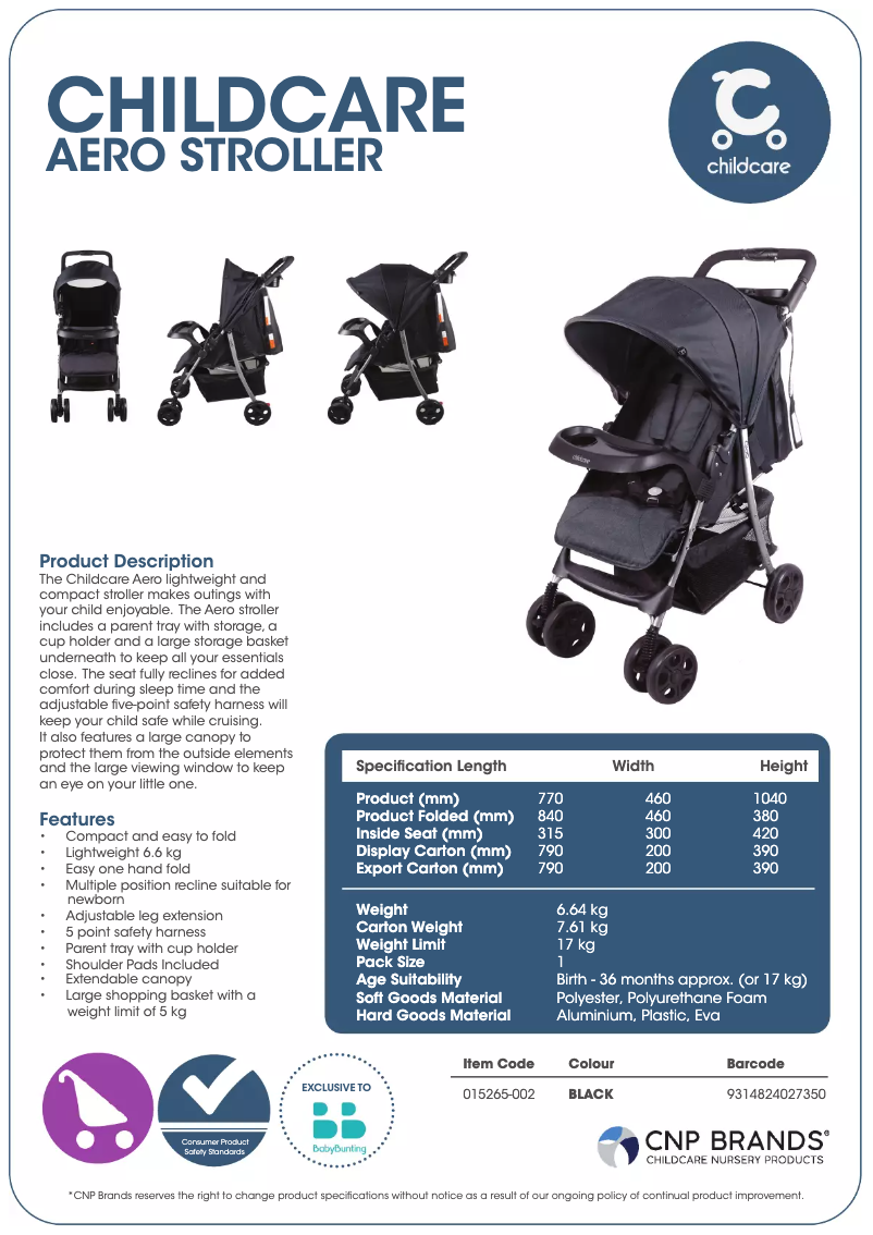 Page n°1 - Manuel utilisateur Childcare Aero
