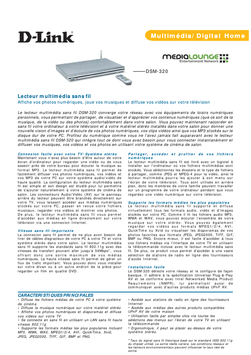 Page n°1 - Fiche technique D-Link DSM-320