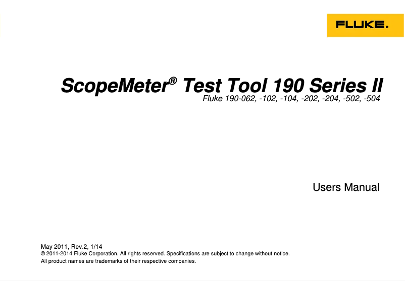 Page 1 de la notice Manuel utilisateur Fluke ScopeMeter 190-062