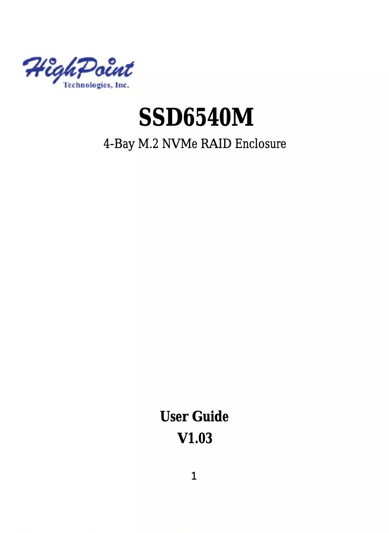 Page 1 de la notice Manuel utilisateur Highpoint SSD6540M