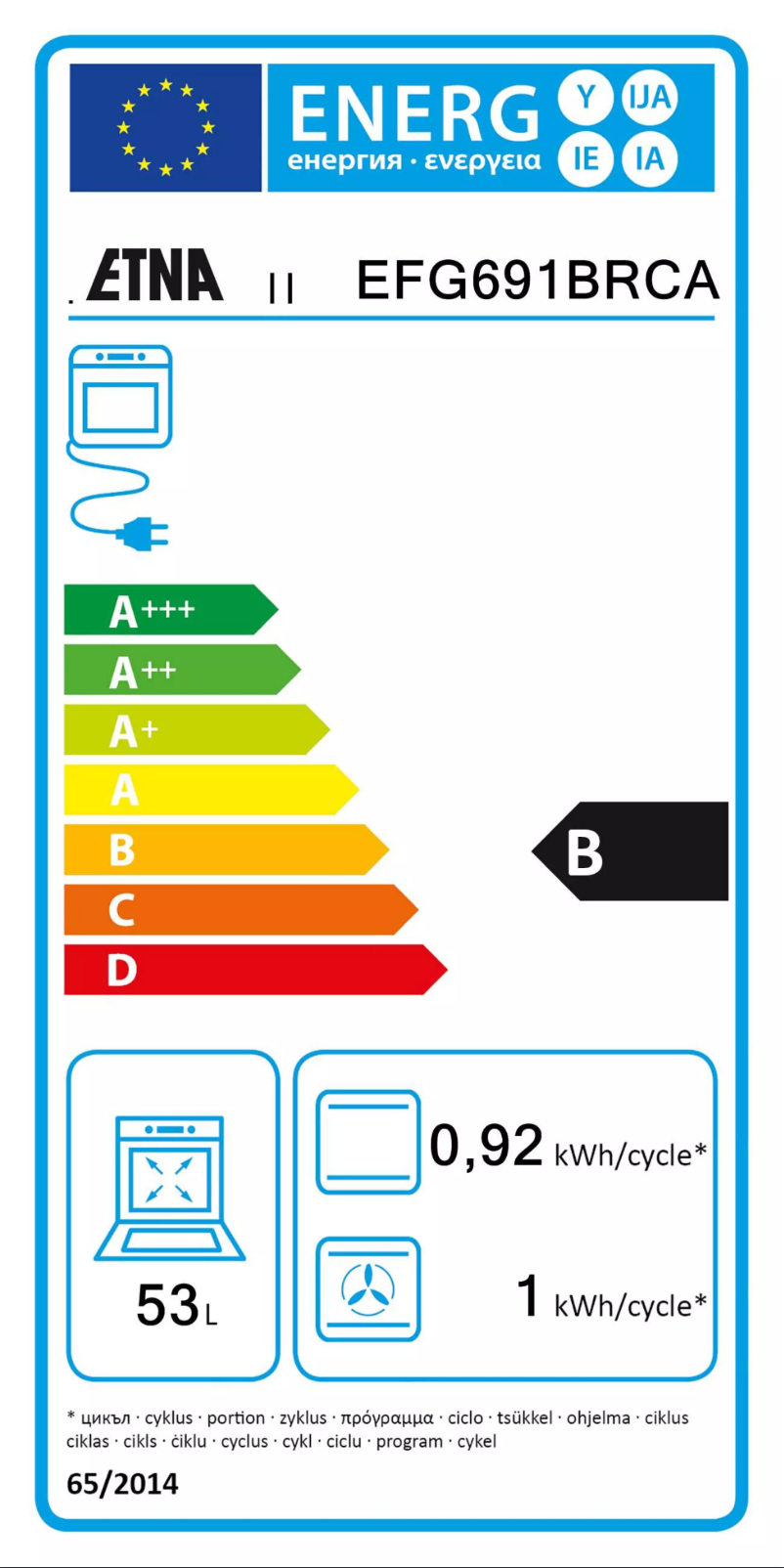 Page 1 de la notice Label énergétique Etna EFG691BRCA