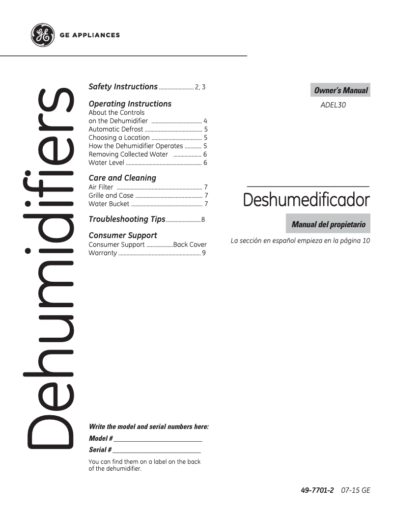 Page 1 de la notice Manuel utilisateur GE ADEL30LR