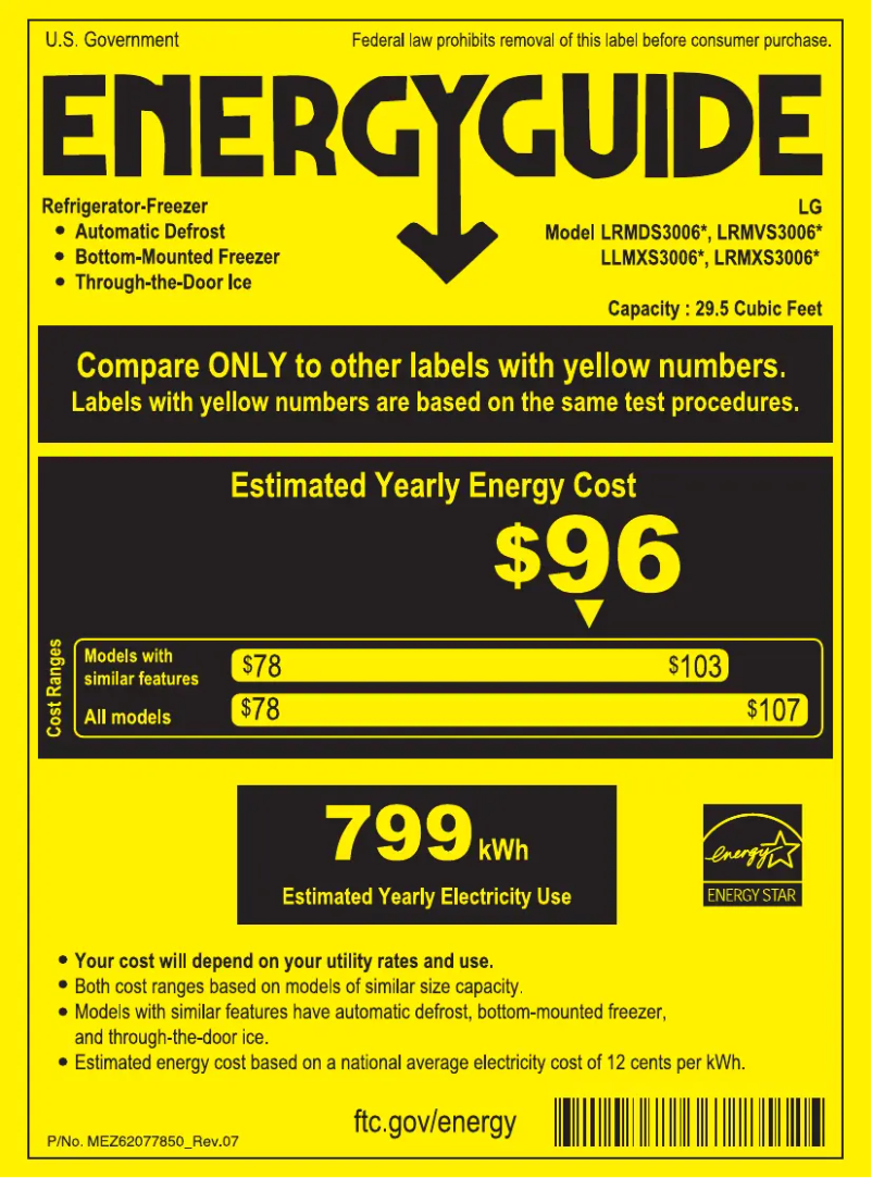 Page 1 de la notice Label énergétique LG LRMXS3006S