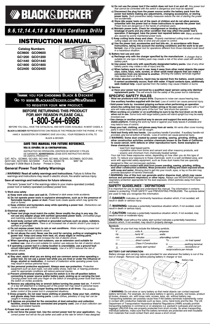 Page 1 de la notice Manuel utilisateur Black & Decker GC2400