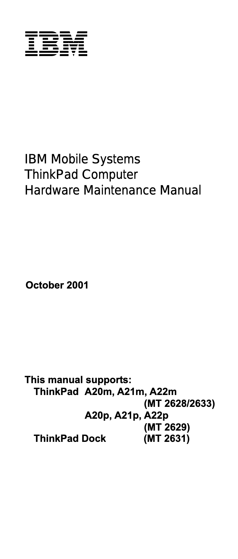 Page n°1 - Manuel utilisateur IBM ThinkPad A20
