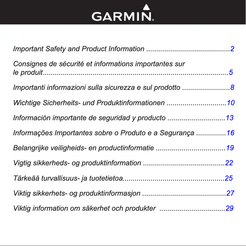 Page n°1 - Instructions de sécurité Garmin Nüvi 3760