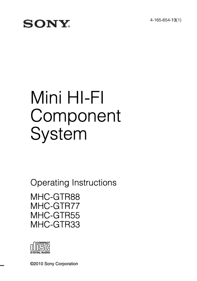 Page 1 de la notice Manuel utilisateur Sony MHC-GTR77
