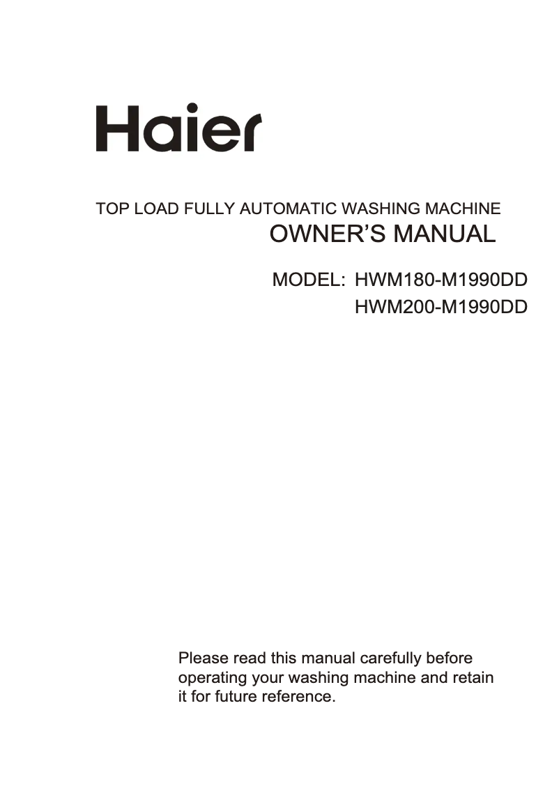 Page 1 de la notice Manuel utilisateur Haier HWM100-B1678