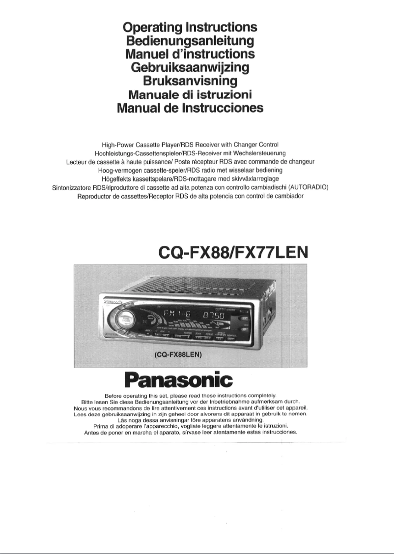 Page 1 de la notice Manuel utilisateur Panasonic CQ-FX77LEN