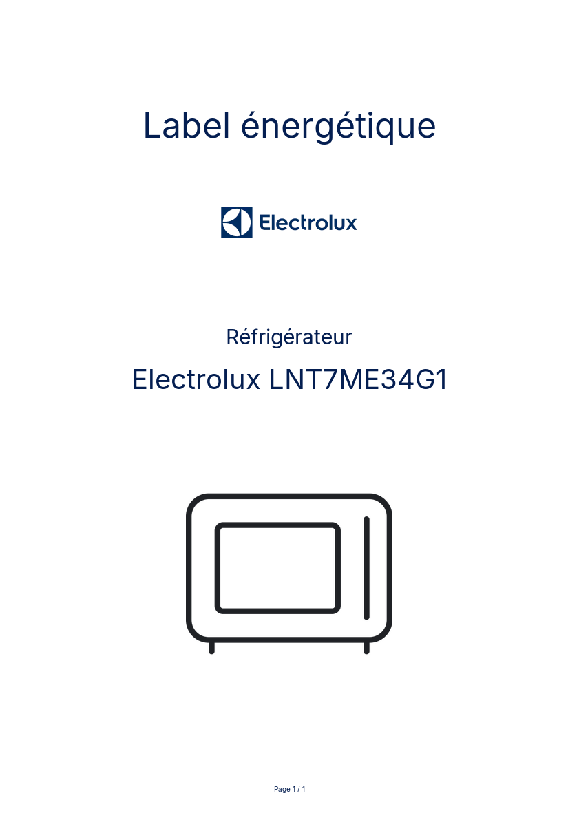 Page n°1 - Label énergétique Electrolux LNT7ME34G1