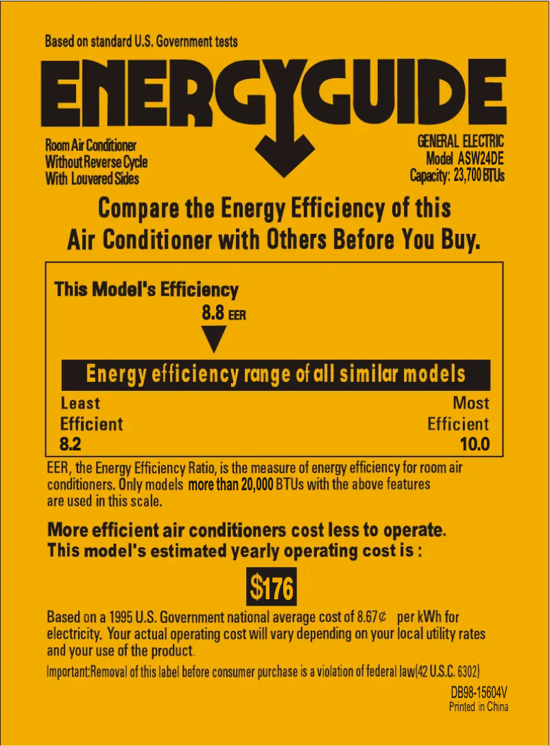 Page 1 de la notice Label énergétique GE ASW24DE