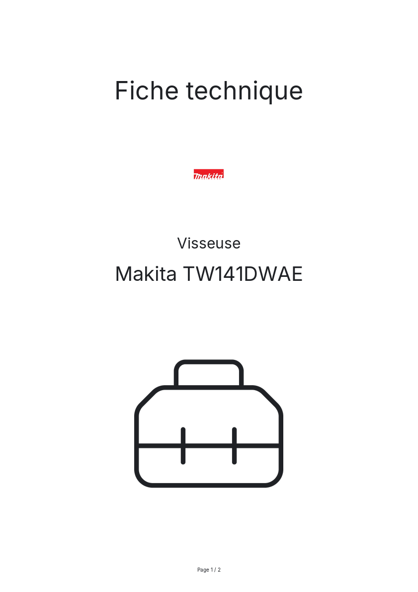 Page n°1 - Fiche technique Makita TW141DWAE