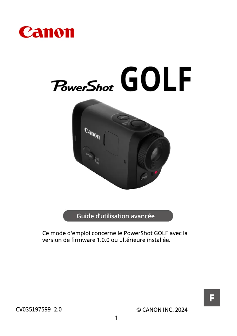 Page 1 de la notice Manuel utilisateur Canon PowerShot GOLF