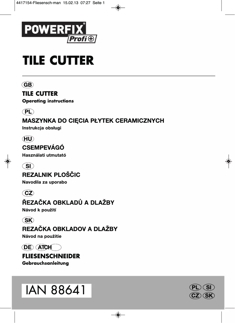 Imagen de la primera página del manual del dispositivo Tile Cutter