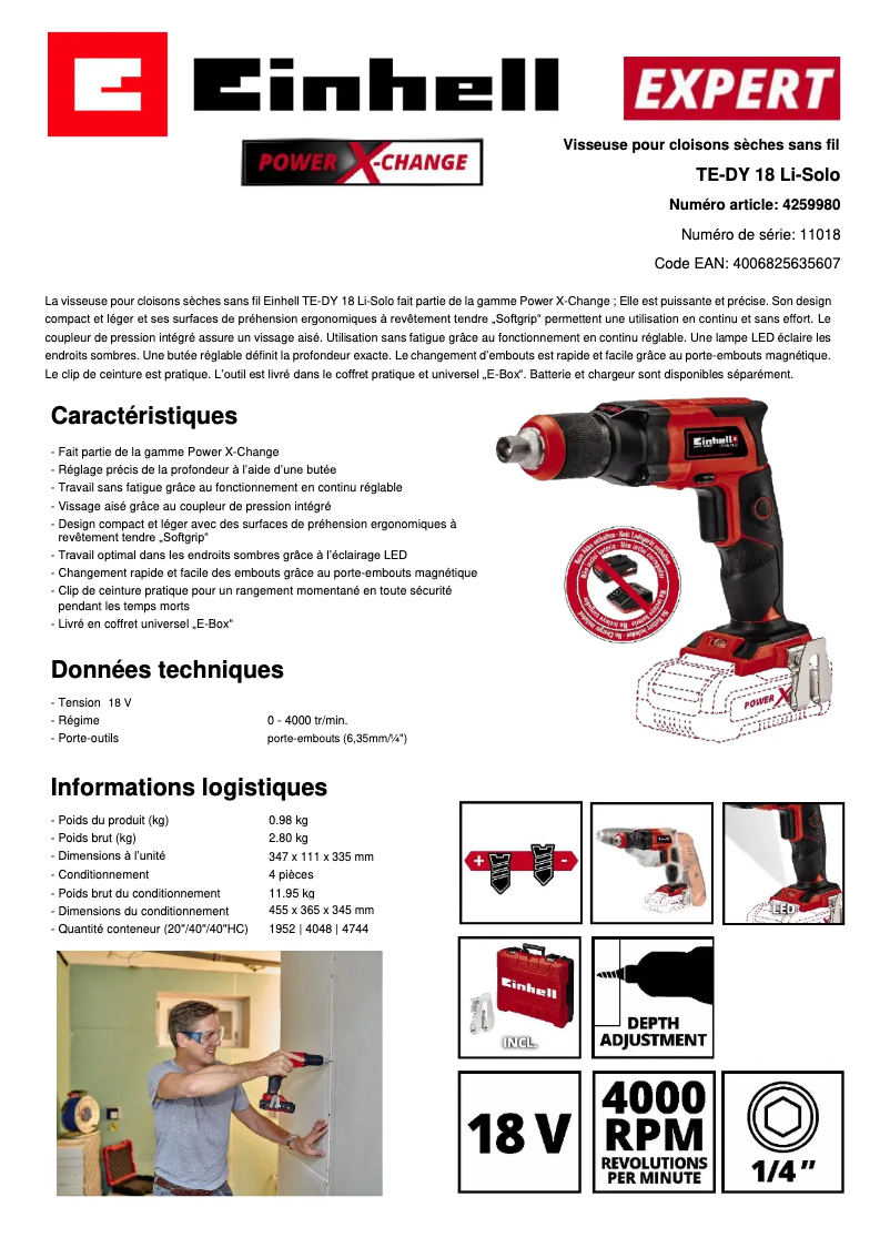 Image de la première page du manuel de l'appareil TE-DY 18 Li-Solo