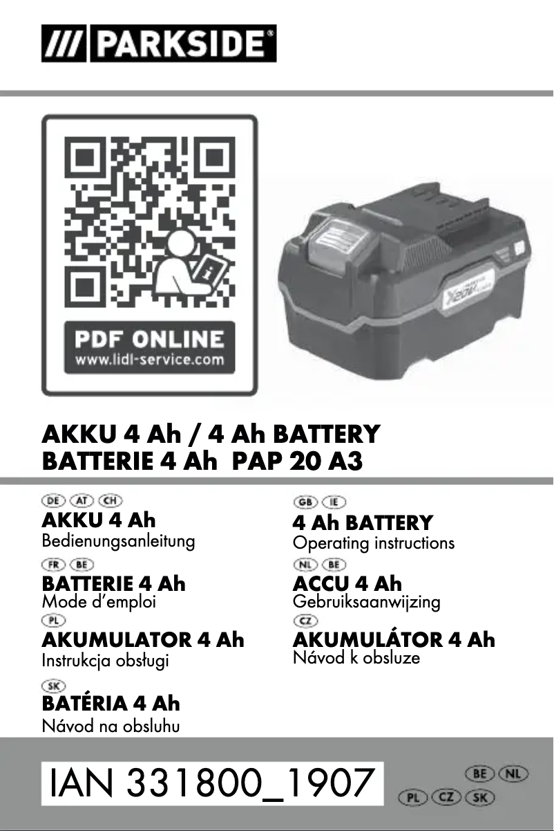 Page n°1 - Manuel utilisateur Parkside PAP 20 A3