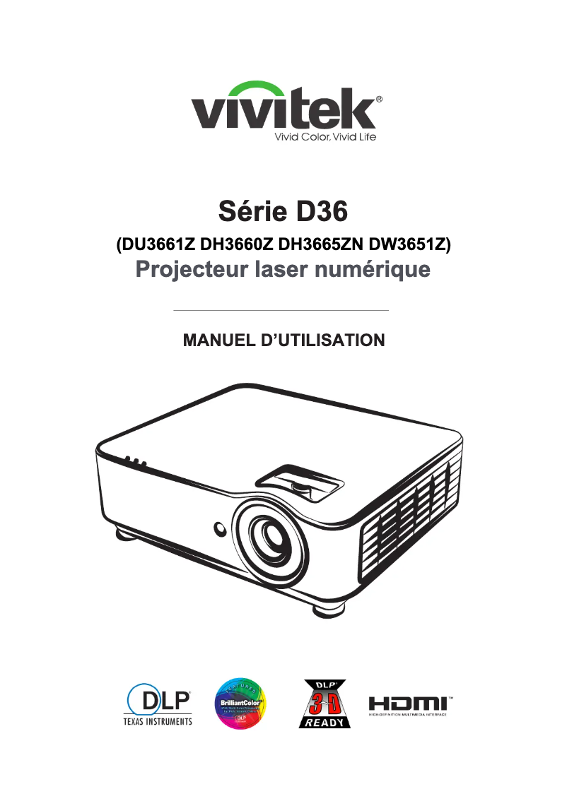 Page 1 de la notice Manuel utilisateur Vivitek DH3665ZN