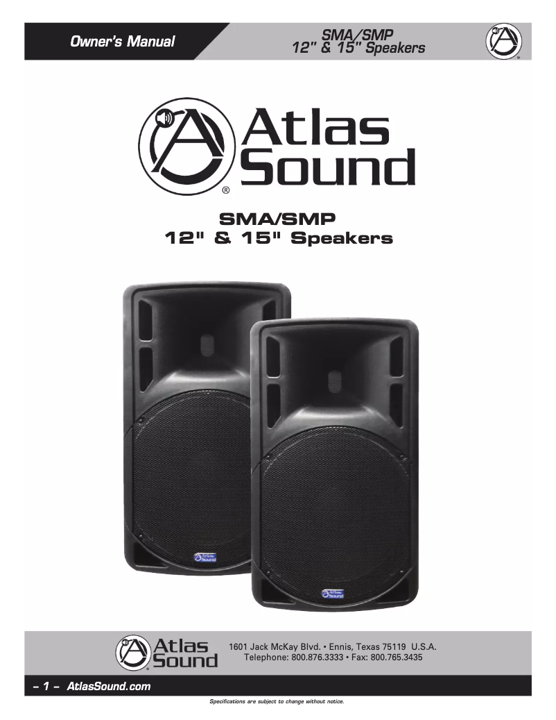 Page n°1 - Manuel utilisateur Atlas Sound SMP-12