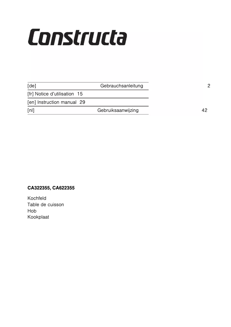 Page 1 de la notice Manuel utilisateur Constructa CA322355
