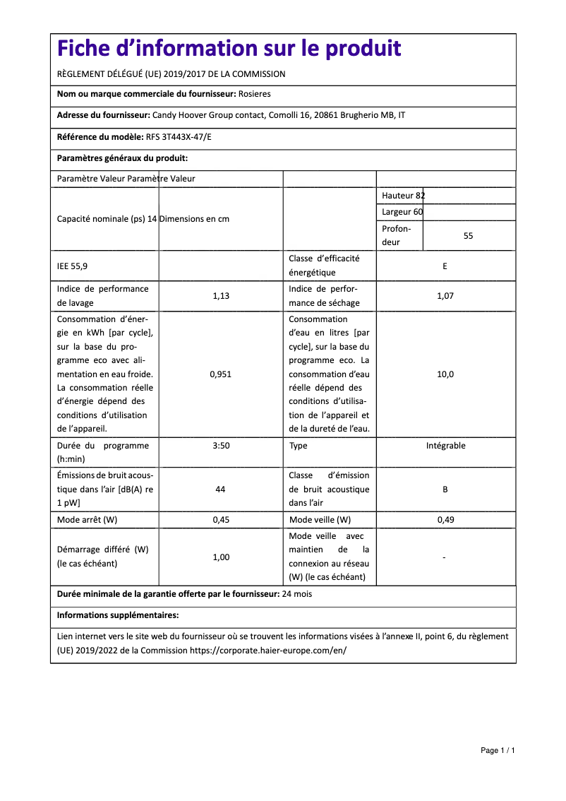 Image de la première page du manuel de l'appareil RFS 3T443X-47/E