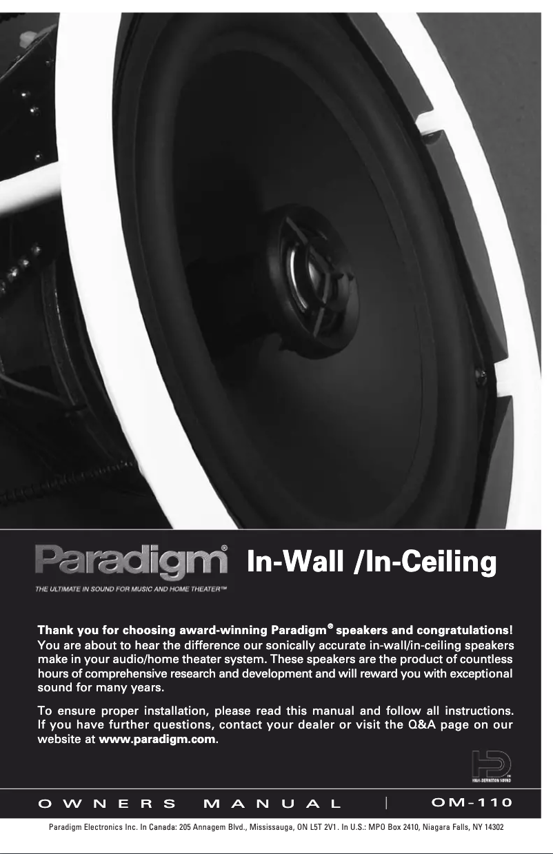 Page n°1 - Manuel utilisateur Paradigm PV-60R