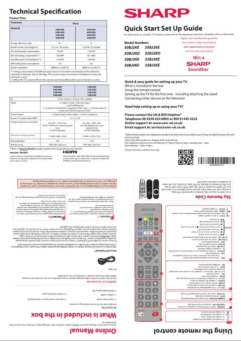 Page 1 de la notice Guide de démarrage rapide Sharp 55BJ3K