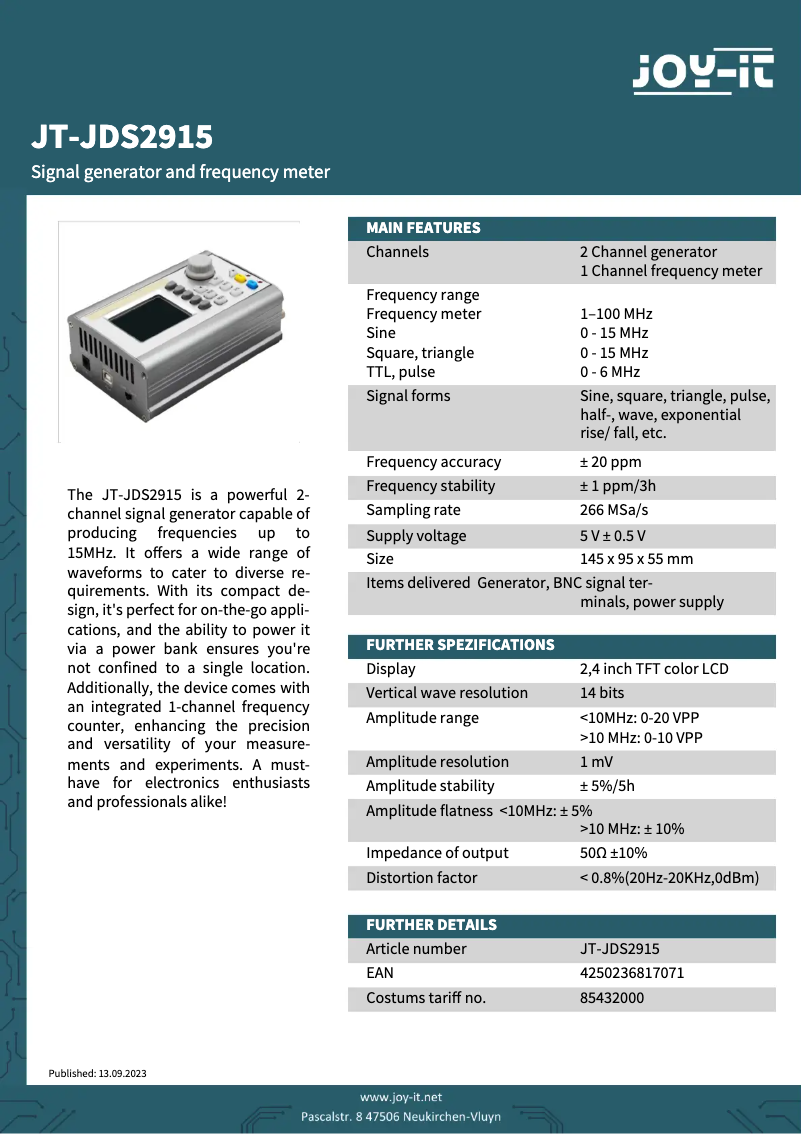 Image de la première page du manuel de l'appareil JT-JDS2915