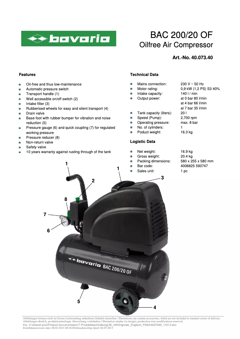 Página 1 del manual Manual de usuario Bavaria BAC 200/200F