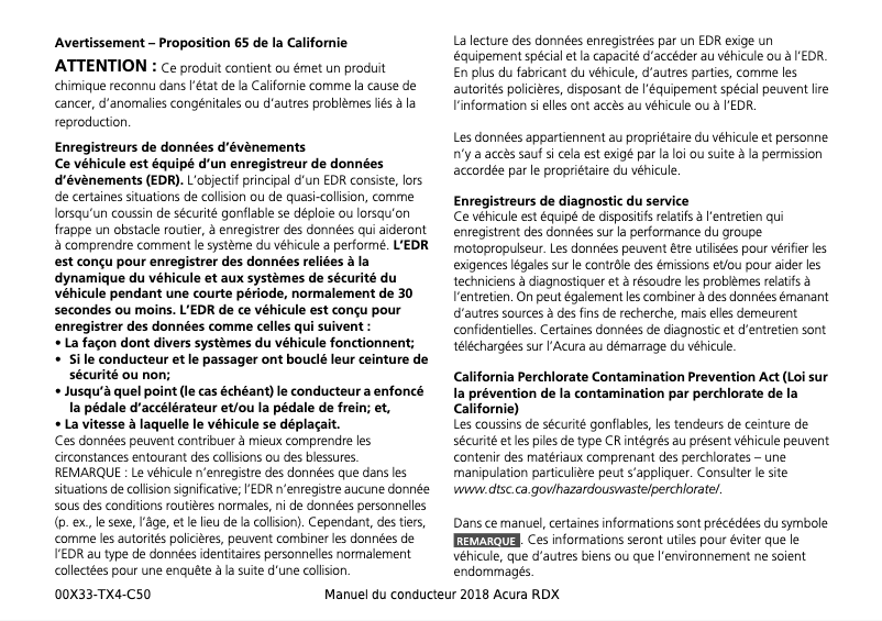 Image de la première page du manuel de l'appareil RDX (2018)