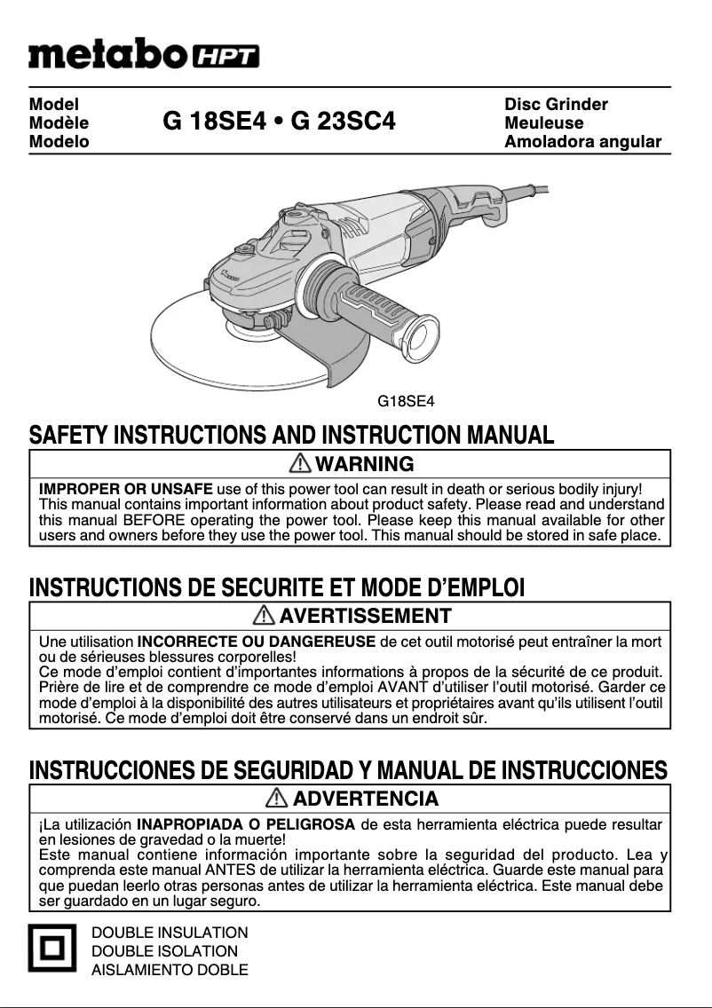 Page 1 de la notice Manuel utilisateur HiKOKI G18SE4