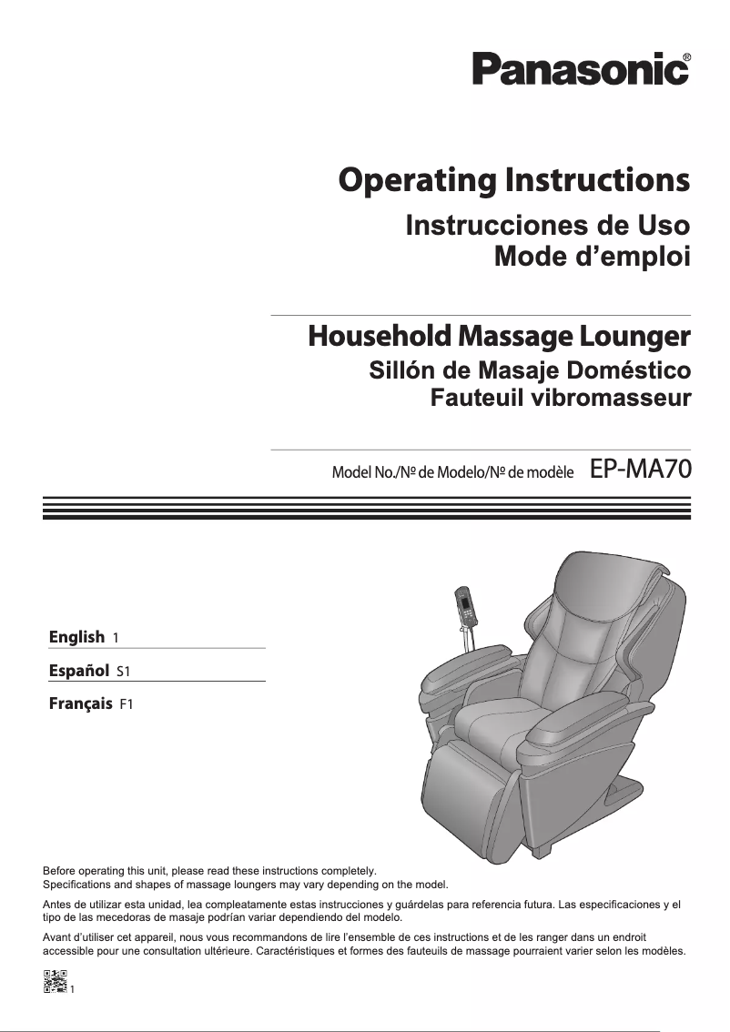 Page n°1 - Manuel utilisateur Panasonic EP-MA70