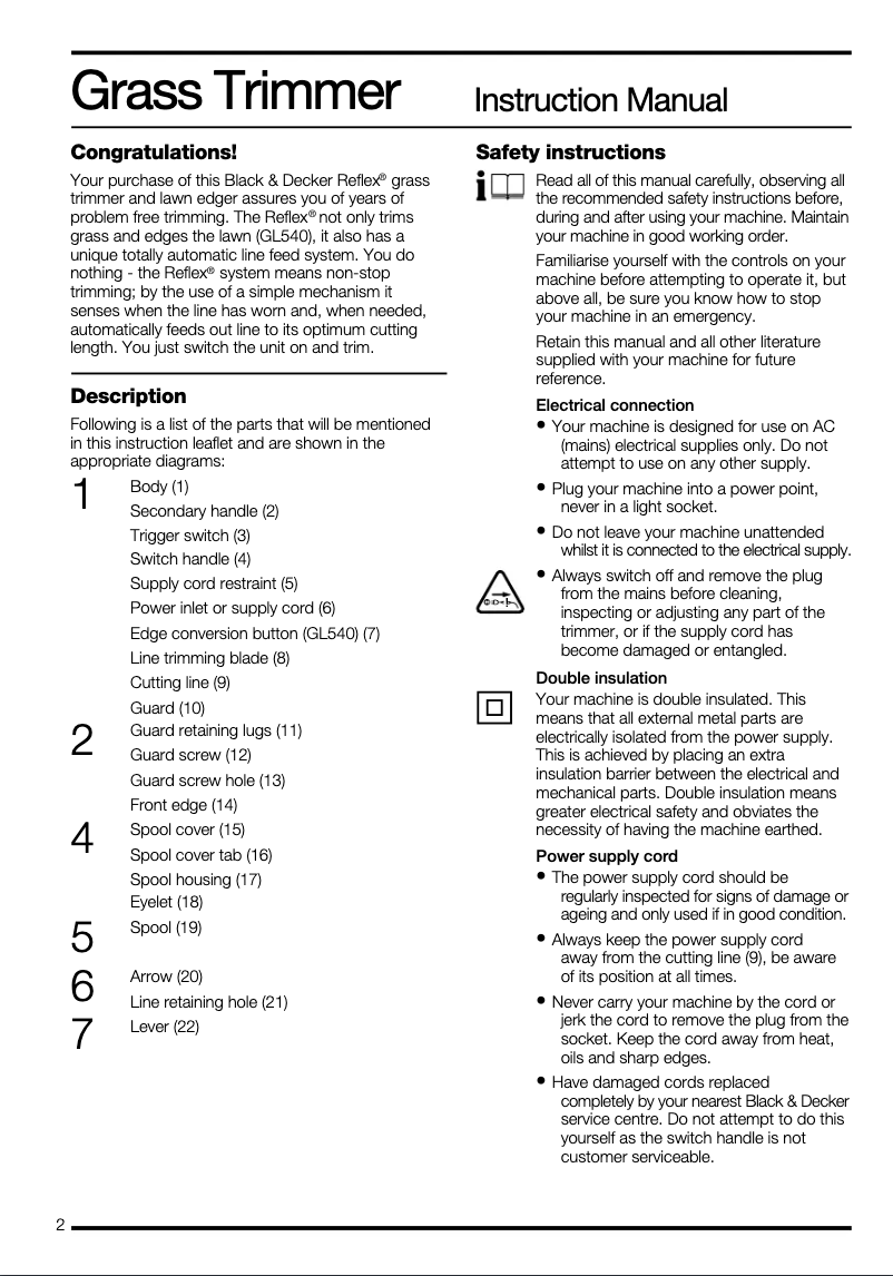 Page n°1 - Manuel utilisateur Black & Decker GL540
