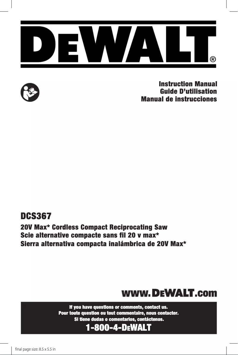 Page n°1 - Manuel utilisateur DeWalt DCS367D1