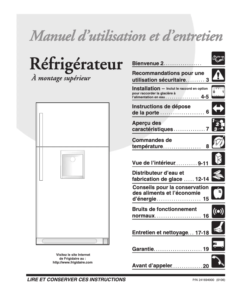 Page n°1 - Manuel utilisateur Frigidaire GLRT188WDW