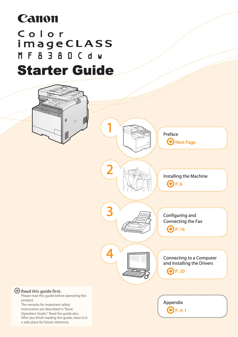 Page 1 de la notice Guide de démarrage rapide Canon imageCLASS MF8380CDW