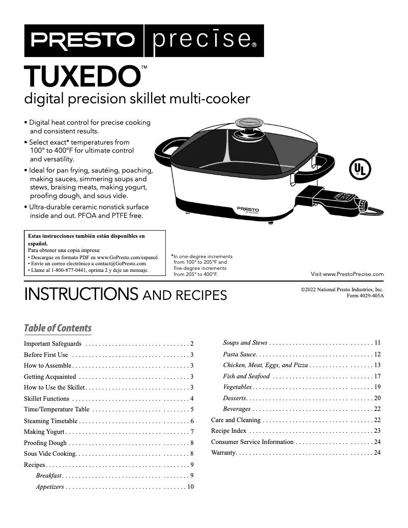 Image de la première page du manuel de l'appareil Precise Tuxedo 07118