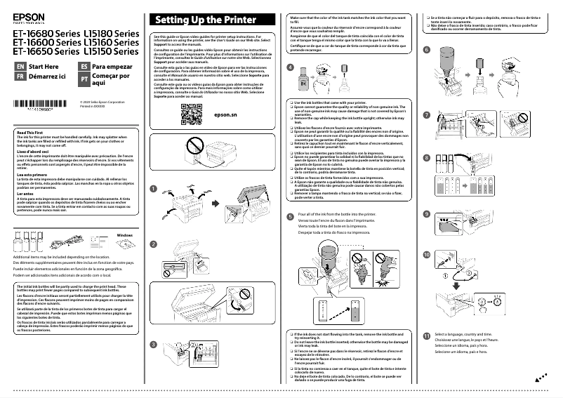 Page n°1 - Guide d'installation Epson EcoTank L15180