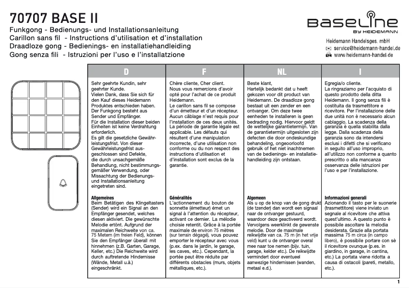 Page 1 de la notice Manuel utilisateur Heidemann 70707