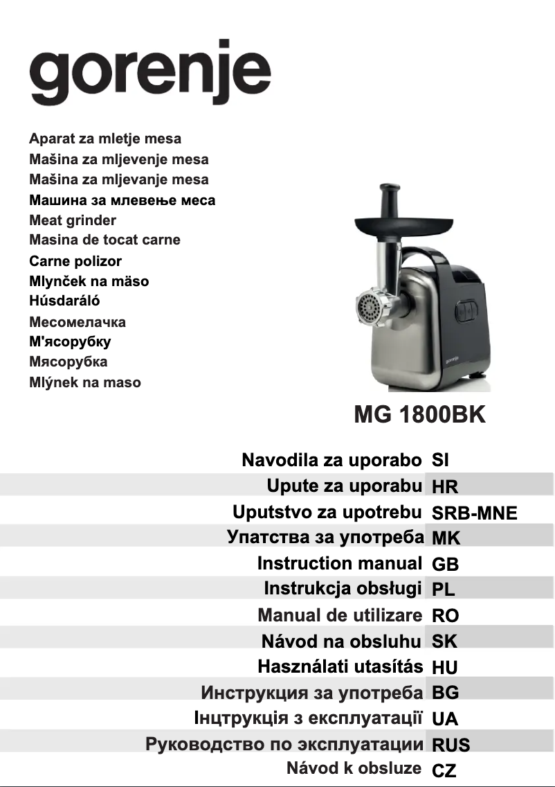 Page n°1 - Manuel utilisateur Gorenje MG1800BK