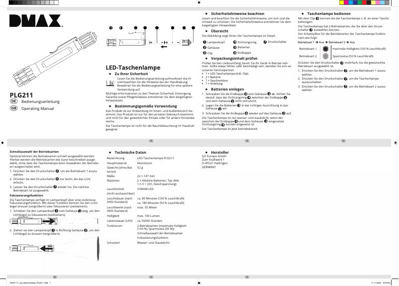 Page 1 de la notice Manuel utilisateur DMAX PLG211