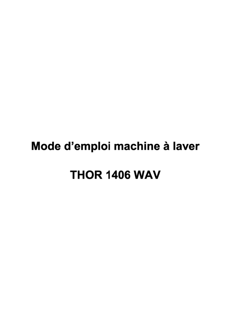 Page 1 de la notice Manuel utilisateur Waltham THOR 1406 WAV