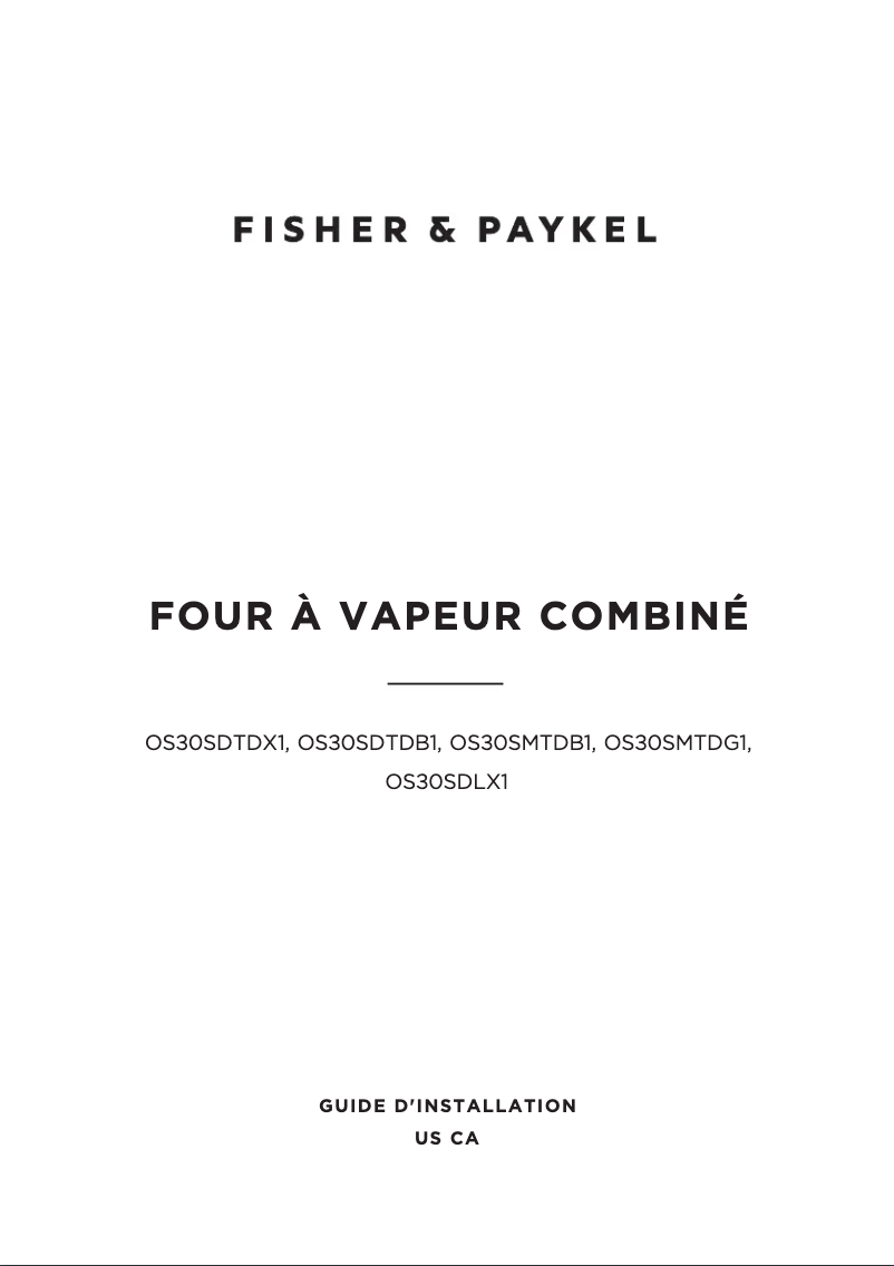 Page 1 de la notice Guide d'installation Fisher & Paykel OS30SDTDX1