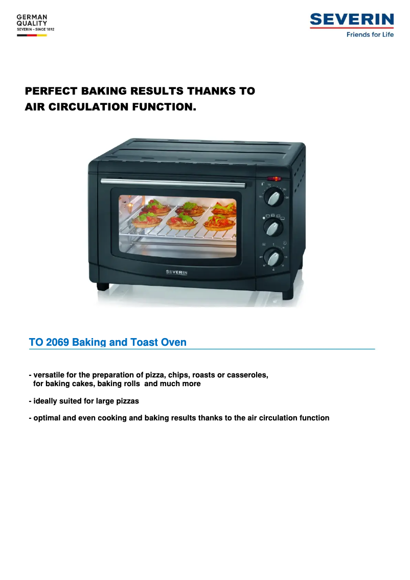Page 1 de la notice Fiche technique Severin TO 2069