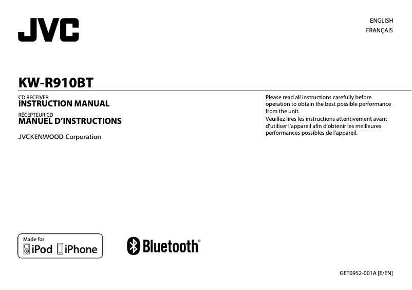 Page 1 de la notice Manuel utilisateur JVC KW-R910BT