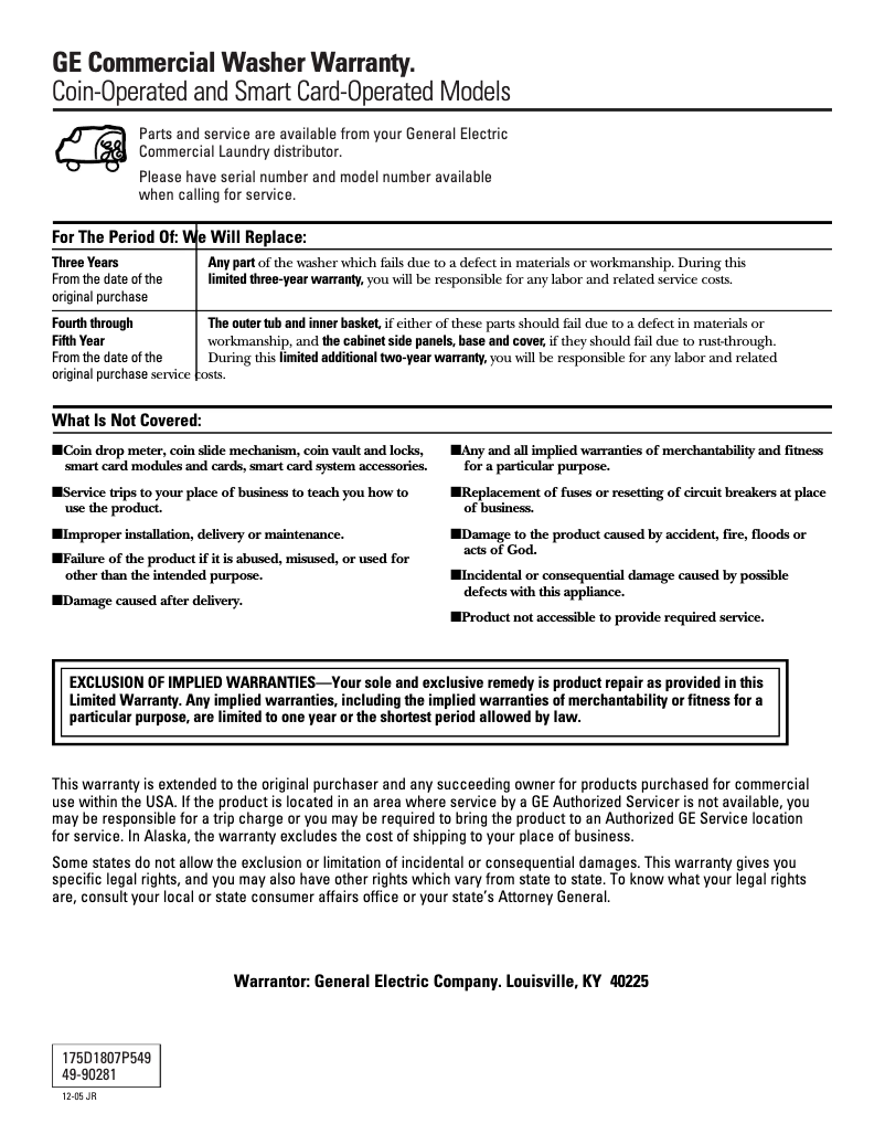 Page 1 de la notice Manuel d'utilisation et d'entretien GE WCCD2050DWC