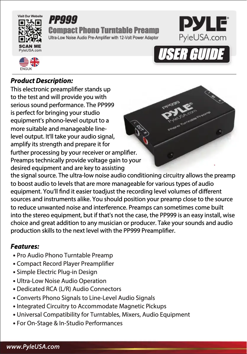 Page 1 de la notice Manuel utilisateur Pyle PP999