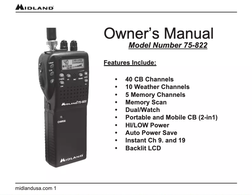 Page 1 de la notice Manuel utilisateur Midland 75-822
