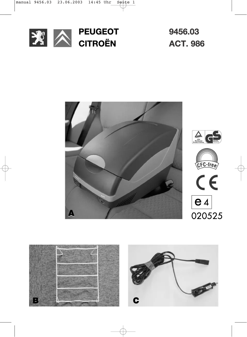 Page 1 de la notice Manuel utilisateur Waeco TropiCool TB-15-PSA